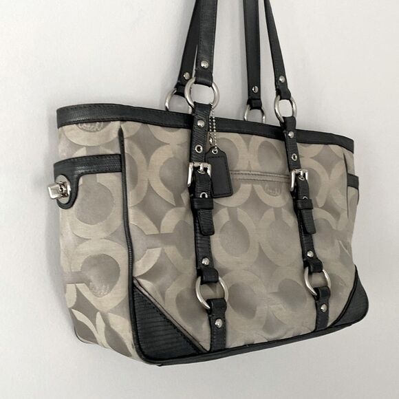 Coach Signature Grey Satin & Leather Shoulder Bag Office siren, Corp Core - Picture 11 of 13